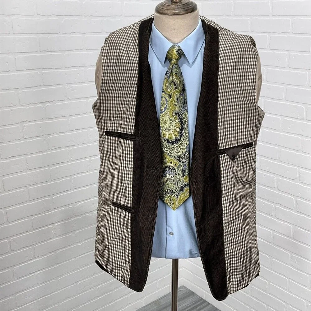 Blue Pronto‎ Uomo Blazer Men Large Black Tan Corduroy Retro Rock Casual Jacket